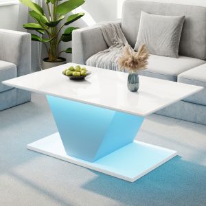 Mesa de centro con LED forma en v tablero de partículas blanco 46x100x50cm