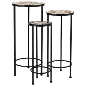 Soportes set 3 pzas de mosaico y forja amarillo d30x68h-d25x57h-d20x51