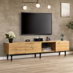 Mueble de tv con LED y 3 puertas roble claro negro 41x175x31cm