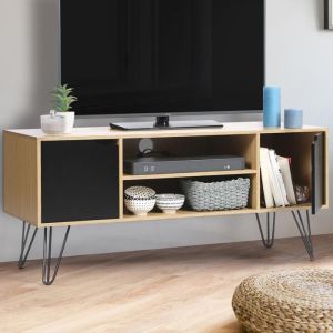 Mueble tv vintage noemi - 113 cm - madera - puertas negras