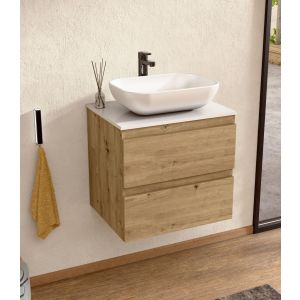 Mueble baño suspendido 60 cm roble/blanco, lavabo bellobath
