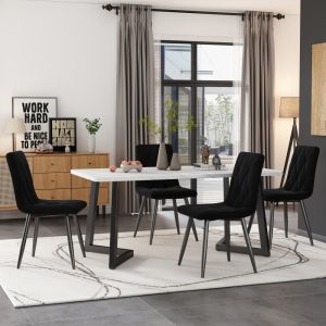 Conjunto de mesa y sillas mdf negro mármol blanco 4 sillas