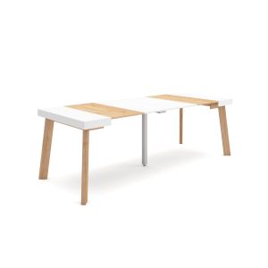 Mesa extensible, 58/222x90x73cm, roble y blanco, patas de madera rf3059
