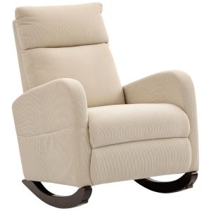 Silla mecedora 67x94x105 cm pana, madera de caucho color beige Homcom