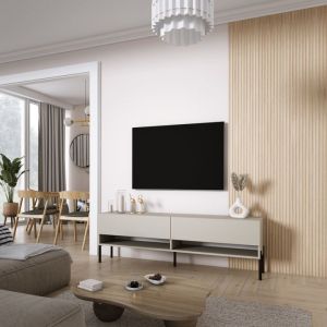 Mueble tv rectangular - cachemira - patas negras - LED - 170x32x52