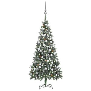 vidaXL árbol de navidad helado con luces, bolas y piñas 210 cm