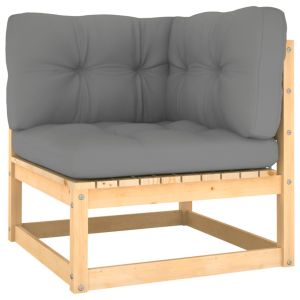 vidaXL sofá de esquina de jardín y cojines grises madera maciza acacia