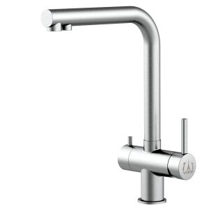 Grifo de cocina 3 vías acero inox cepillado caño L giratorio