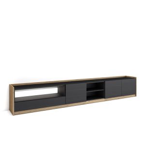 Mueble tv, 310x37x50cm, negro y roble, LED rf4899