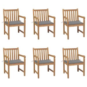 vidaXL sillas de jardín 6 uds madera maciza de teca cojines gris