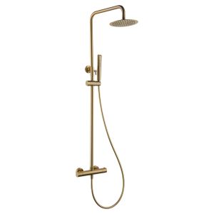 Columna de ducha extensible, termostatico rociador extraplano oro cepillado