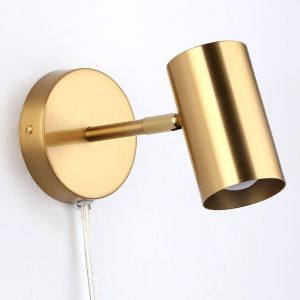 Aplique pared aluminio dorado, foco orientable, enchufe E27
