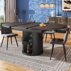 Mesa de comedor extensible redonda mdf negro 76,8x118x118cm