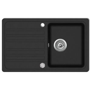 Fregadero de cocina reversible de granito negro con escurridor