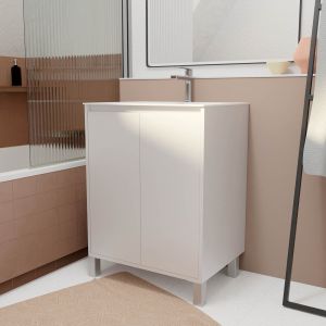Pack mueble de baño 60cm blanco lacado 2 puertas con lavabo de cerámica