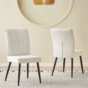 Conjunto de sillas de comedor chenilla blanco crema uso interior set de 2