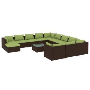 vidaXL set muebles de jardín 13 pzas y cojines ratán sintético marrón