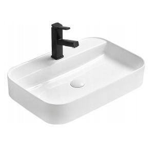 Lavabo cerámico sobre encimera, 60x40x11 cm, blanco