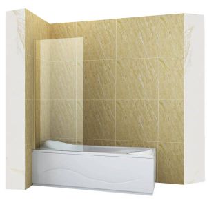 Mampara de bañera 1 hoja vidrio transparente, 70x150 cm, perfil dorado