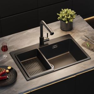 Fregadero de cocina de granito 70x45cm - fregadero de 1 cubículo negro