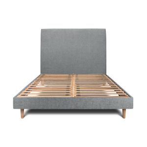 Cama de 135x190 cm con cabecero tapizado - tejido lienzo mate - gris antrac