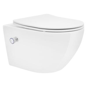 Wc suspendido con función bidé blanco brillante de cerámica sin borde