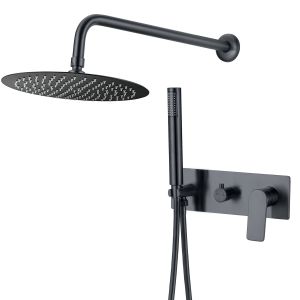 Valaz ducha empotrada redonda con embellecedor rectangular negro mate-20cm