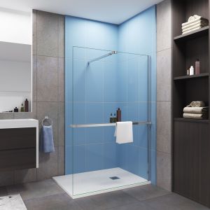 Mampara de ducha fija con estante-140x200cm-vidrio 8mm-barra 73-120cm