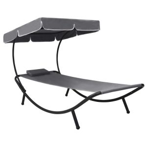 vidaXL tumbona de exterior con dosel y almohada gris