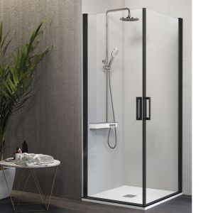 Mampara esquina 2 puertas abatibles 80  cm y 75 cm nardi perfil negro mate