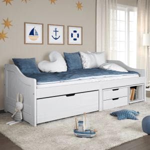 Cama -90x200 cm con 3 cajones madera maciza pino blanca irun