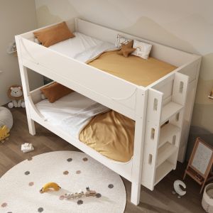 Litera 90x200cm convertible en 2 camas individuales madera y metal – blanco