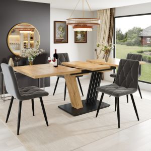 Conjunto de mesa y sillas mdf gris madera extensible 4-6 personas