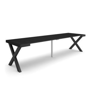 Mesa consola extensible, 58/302x90x73cm, negro, patas madera maciza rf2833