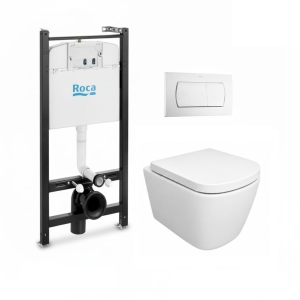 Pack bastidor roca active blanco brillo + wc tornado link azulbath
