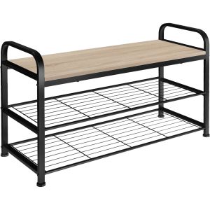 Zapatero estilo industrial y 2 estantes 91x36x55 cm madera clara