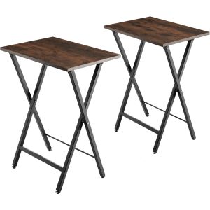 Set de 2 mesas auxiliares de estilo industrial plegables madera oscura
