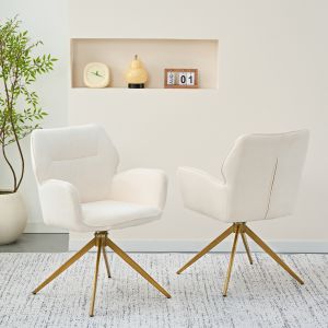 Silla de comedor giratoria chenilla blanco crema con reposabrazos set de 2