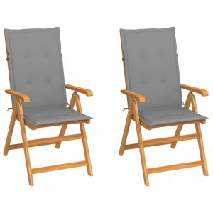 vidaXL sillas de jardín 2 uds con cojines grises madera maciza de teca