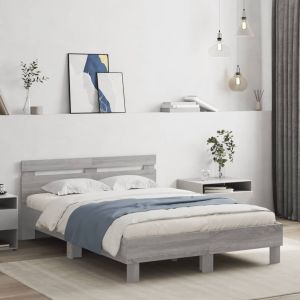 Cama cabecero y luces LED gris sonoma 120x200 cm