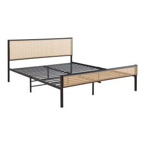 Cama metal linköping cabecero rectangular 160x200cm negro / ratán [en.casa]