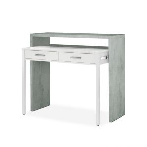 Mesa de escritorio extensible con 2 cajones 98,5 cm zira blanco - gris