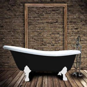 Bañera hierro livingston negra  170 cm patas blancas