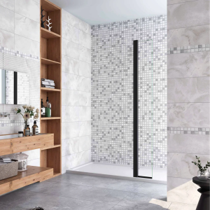 Mampara de ducha lateral giratorio con perfil negro mate 30x200cm