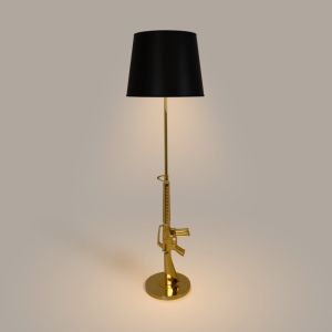 Lámpara De Pie Decorativa Dorada De Metal Pantalla Negra E27 168 cm