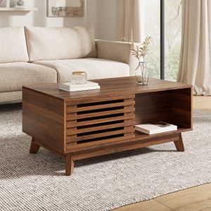 Mesa de centro elevable con puerta corredera mdf nogal 57,5x90x55cm