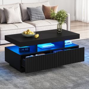 Mesa de centro con iluminación LED y 2 cajones negro 45x100x50cm