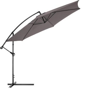Tectake sombrilla metal, protección uva, poliéster, funda, 350cm, gris
