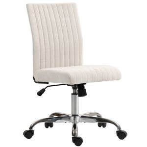 Silla de oficina tejido con aspecto de lino blanco 56x43x99 cm