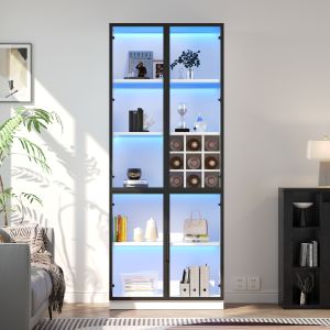 Vitrina con LED y botellero 2 puertas blanco 200x80x35cm